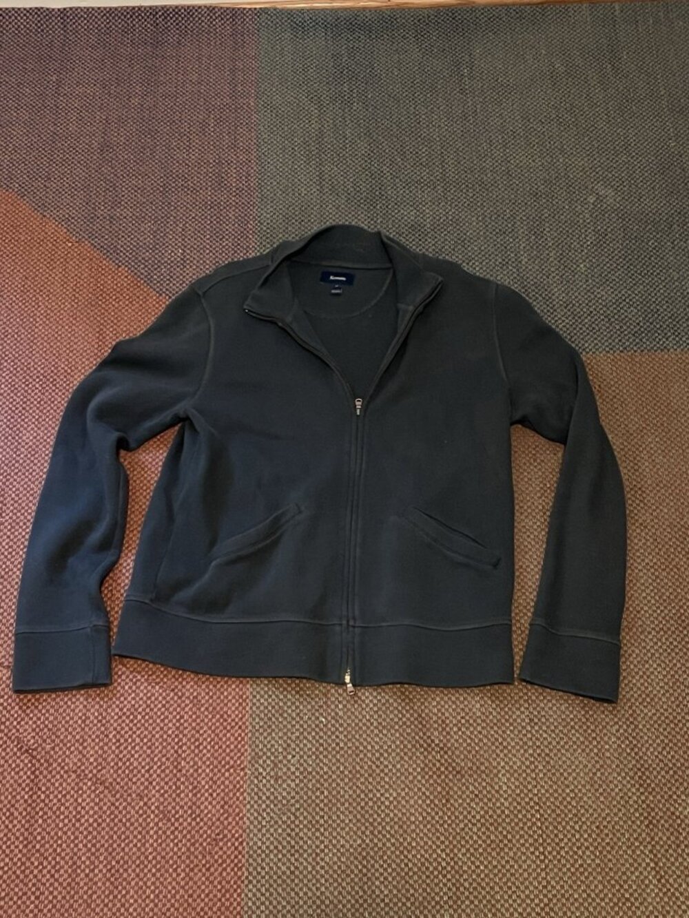Facconable Mens Cotton Long Sleeve Full Zip Sweater Black, Pockets, M Med